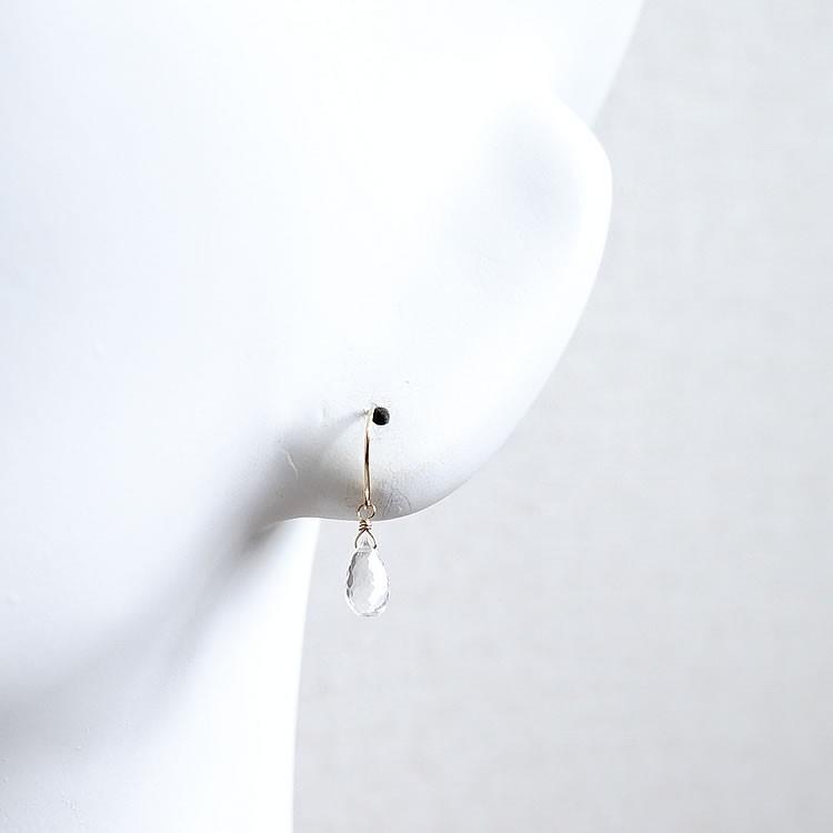 天然石 ピアス K18 18金 クリスタル 水晶 ドロップ 浄化 クリア 透明 