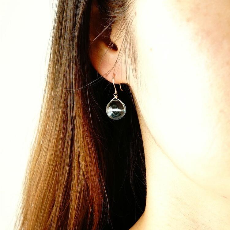 天然石 ピアス K18 18金 ブルートパーズ フックピアス イヤリング 大粒 