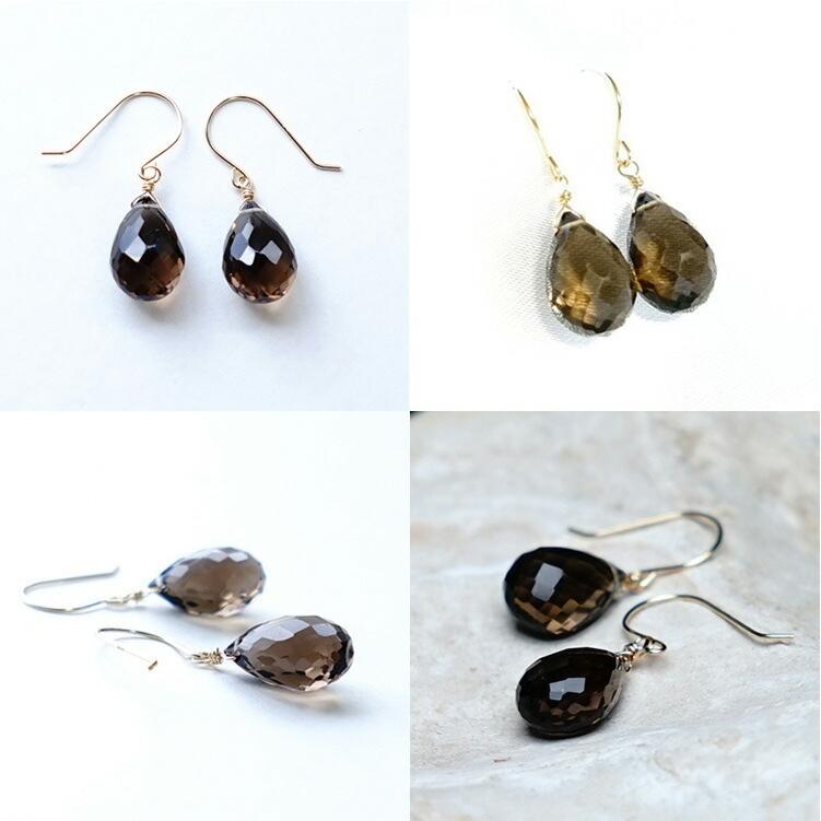 天然石 ピアス K18 18金 スモーキークォーツ フックピアス イヤリング