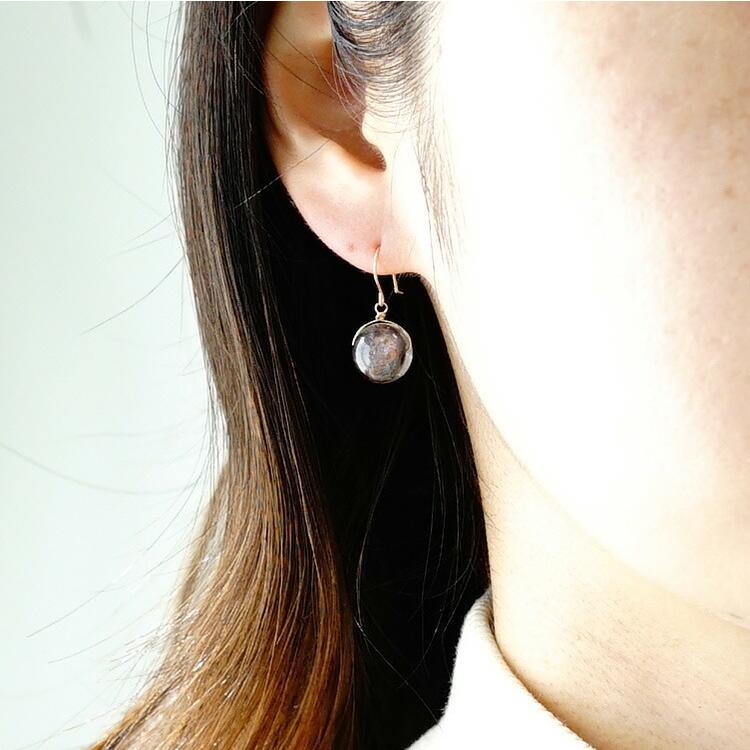 天然石 ピアス K18 18金 プラチナルチルクォーツ 大粒 フックピアス 