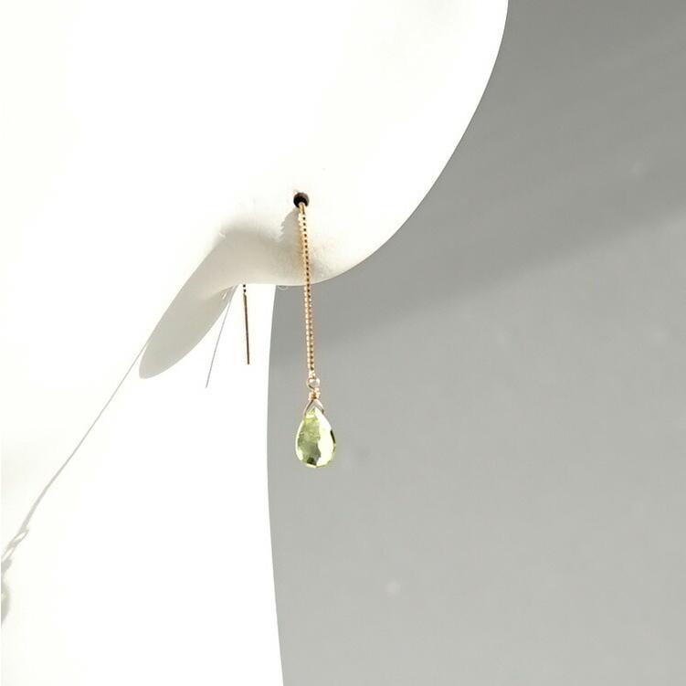 天然石 ピアス K18 18金 ペリドット チェーンピアス アメリカン