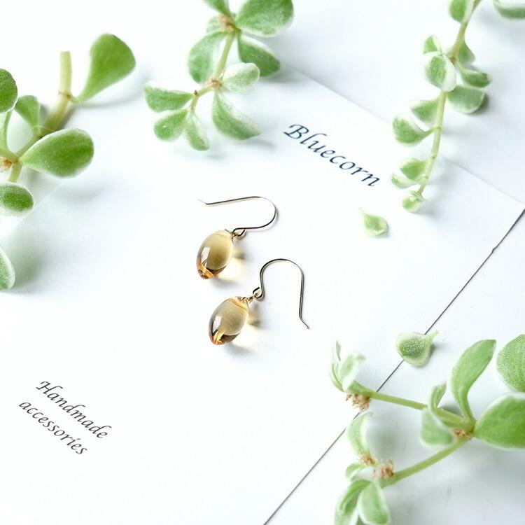 天然石 ピアス K18 18金 シトリン 大粒 フックピアス イヤリング 金運