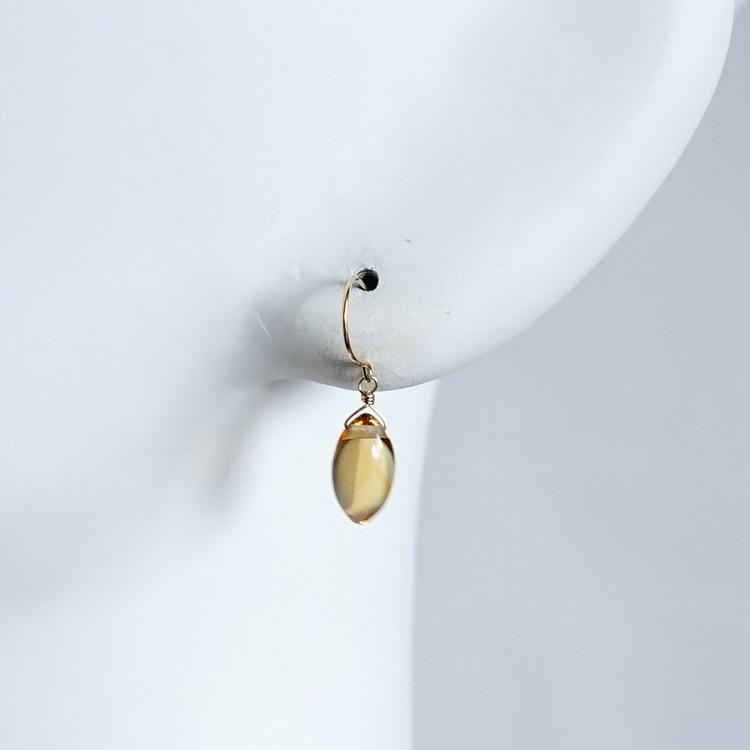 天然石 ピアス K18 18金 シトリン 大粒 フックピアス イヤリング 金運