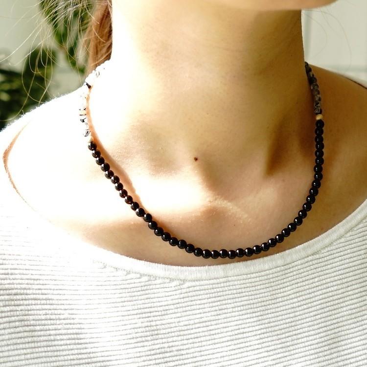 天然石 ネックレス 14KGF モリオン黒水晶 ブラックトルマリン 黒