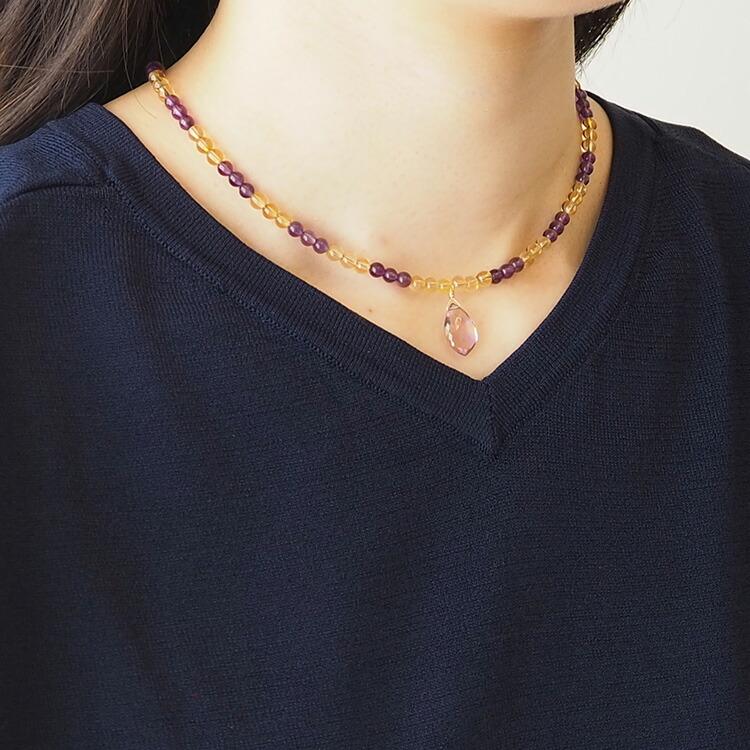 天然石 ネックレス 14KGF アメトリン トップ付き アメジスト シトリン 