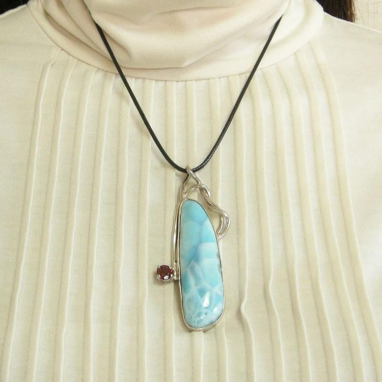 天然石 ペンダント SV925 大粒 ラリマー ガーネット おしゃれ 癒し