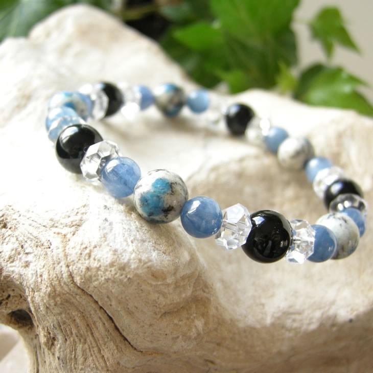 パワーストーン ブレスレットK2 ブルー (K2 アズライト) モリオン黒