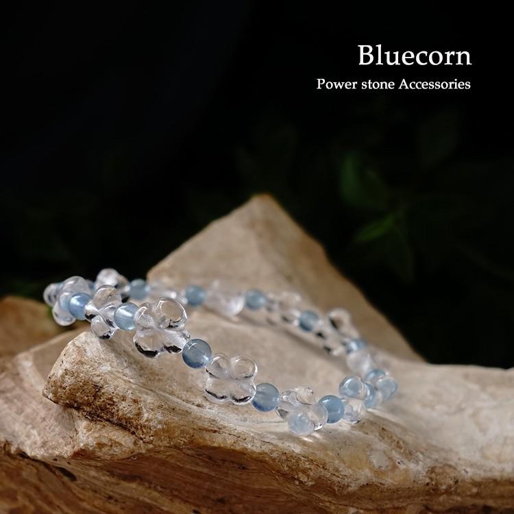 天然石 ブレスレット クローバー 水晶 アクアマリン 四つ葉 幸運 開運