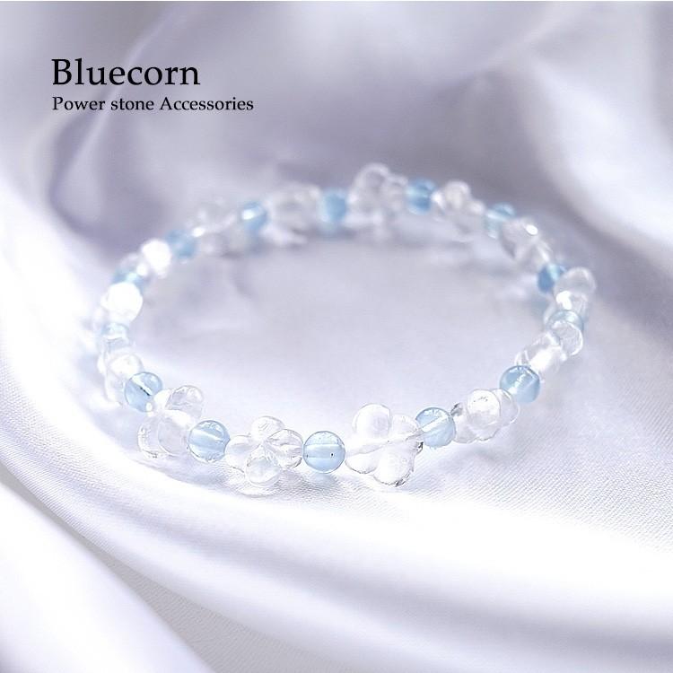 天然石 ブレスレット クローバー 水晶 アクアマリン 四つ葉 幸運 開運