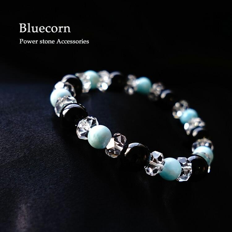 天然石 ブレスレット 高品質 ラリマー ＆ モリオン黒水晶 癒し 魔除け