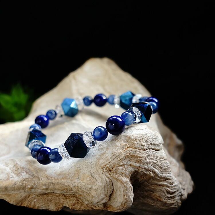 天然石 ブレスレット ギベオン隕石 ブルー ラピスラズリ カイヤナイト 神聖幾何学 隕石 宇宙 強運 幸運 お守り石 メンズ レディース ギフト パワーストーンの画像