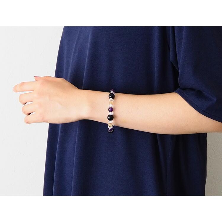 天然石 ブレスレット モリオン黒水晶 アメジスト ゴールデンルチル
