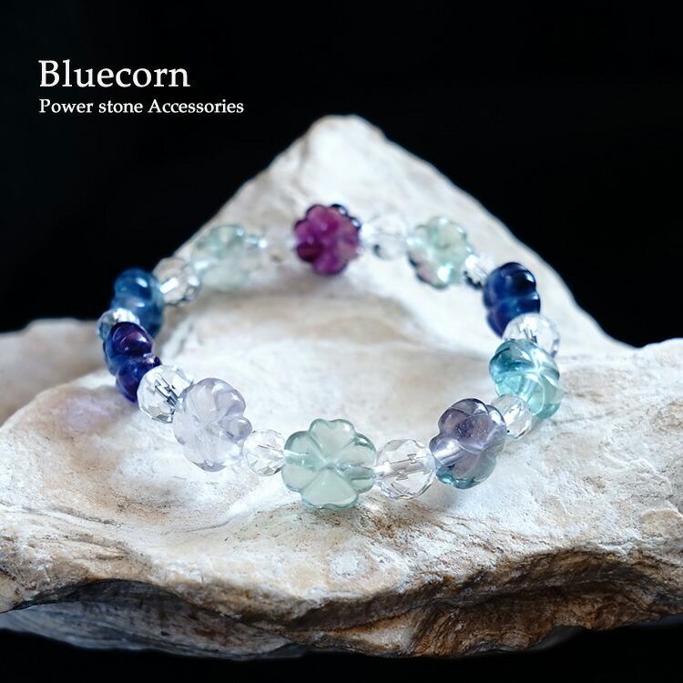 天然石 ブレスレット フラワー フローライト 花 多面カット 水晶 