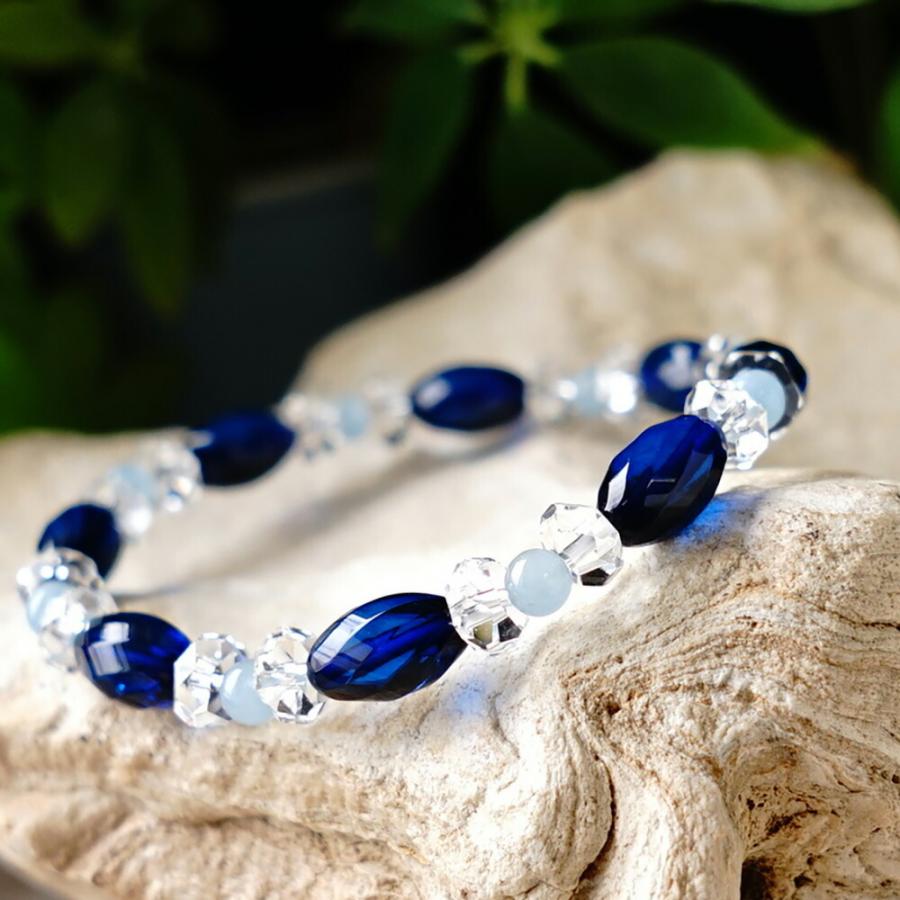 b.82 ハンドメイド 天然石 ブレスレット オニキス ブルーカルセドニー