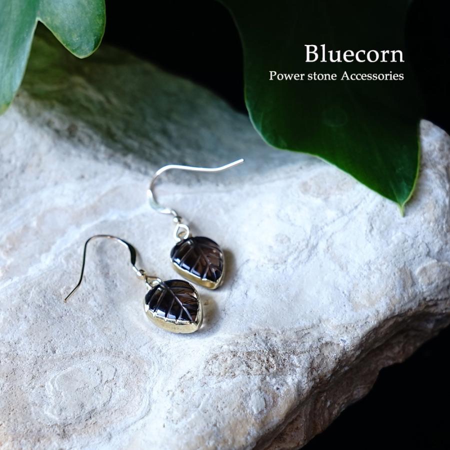 天然石雫型スモーキークォーツのシンプルピアス 14kgf 14kgf：しずく型オニキスとスモーキークォーツのピアス（イヤリング