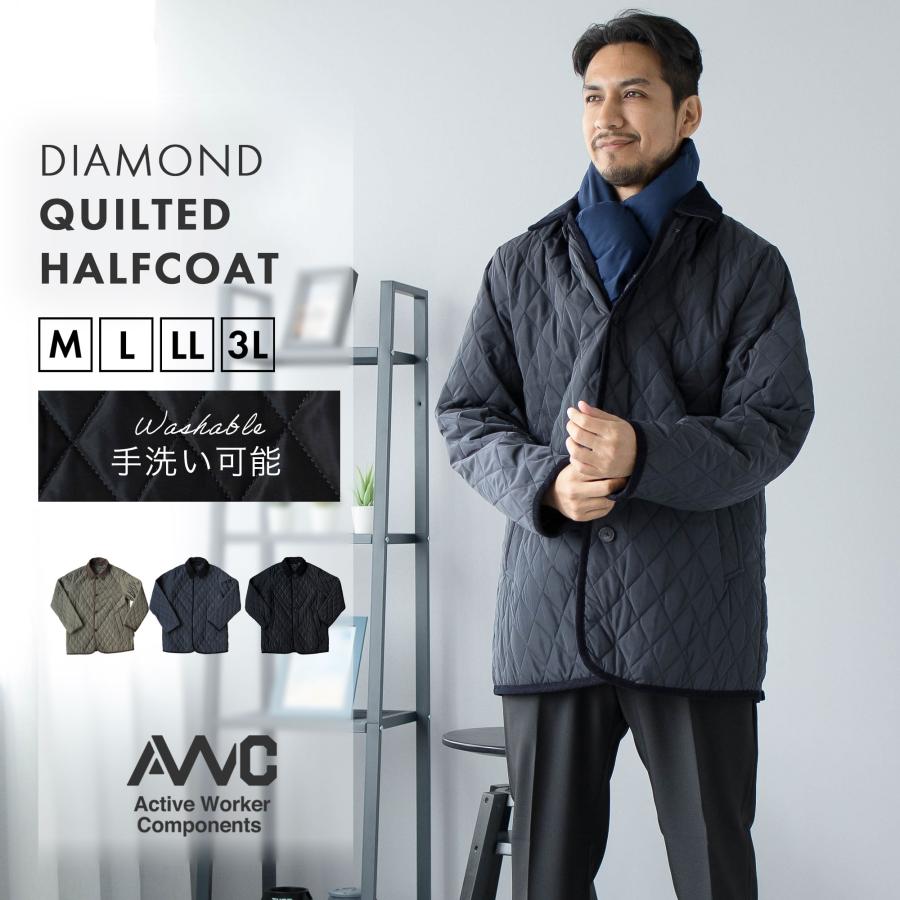 AWC ハーフコート メンズ ビジネス キルティングコート 中綿 撥水