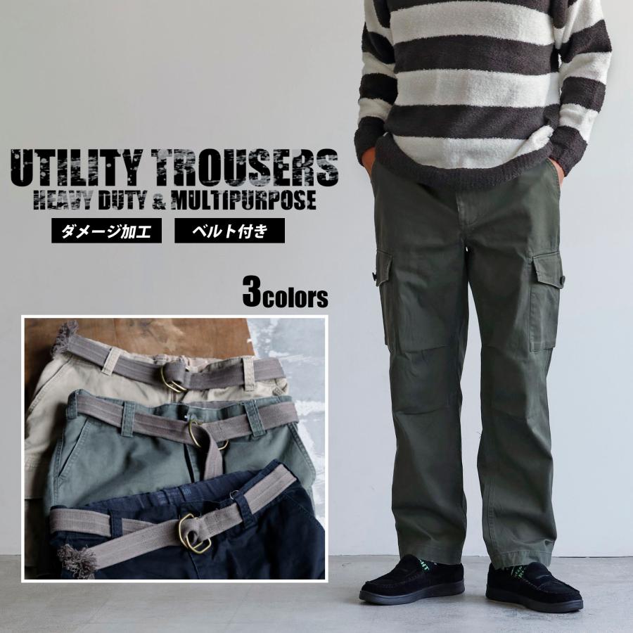 カーゴパンツ メンズ ベルト付き ワークパンツ ゆったり ウエストゴム