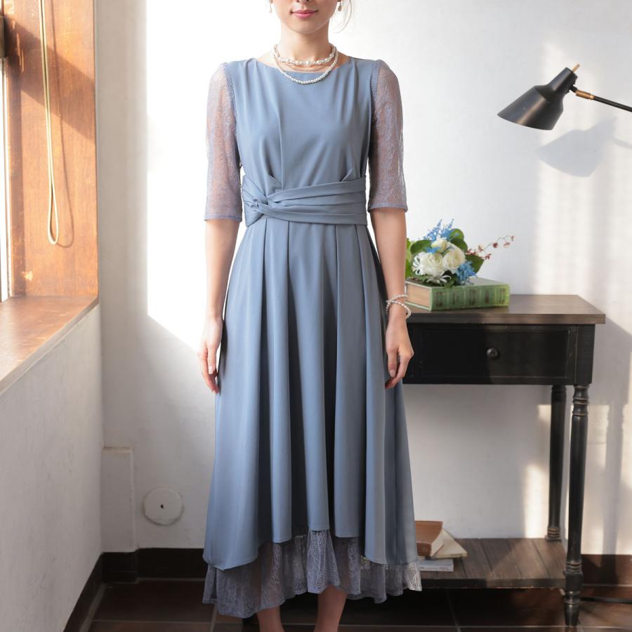 パーティードレス 結婚式 服装 20代 女性 お呼ばれドレス ワンピース ドレス 30代 袖あり 即日配送 秋 春 夏 体型カバー ロングドレスの画像