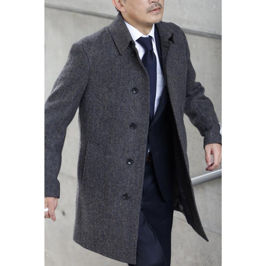 ハリスツイード コート メンズ ステンカラー ウール ビジネス ミドル丈  