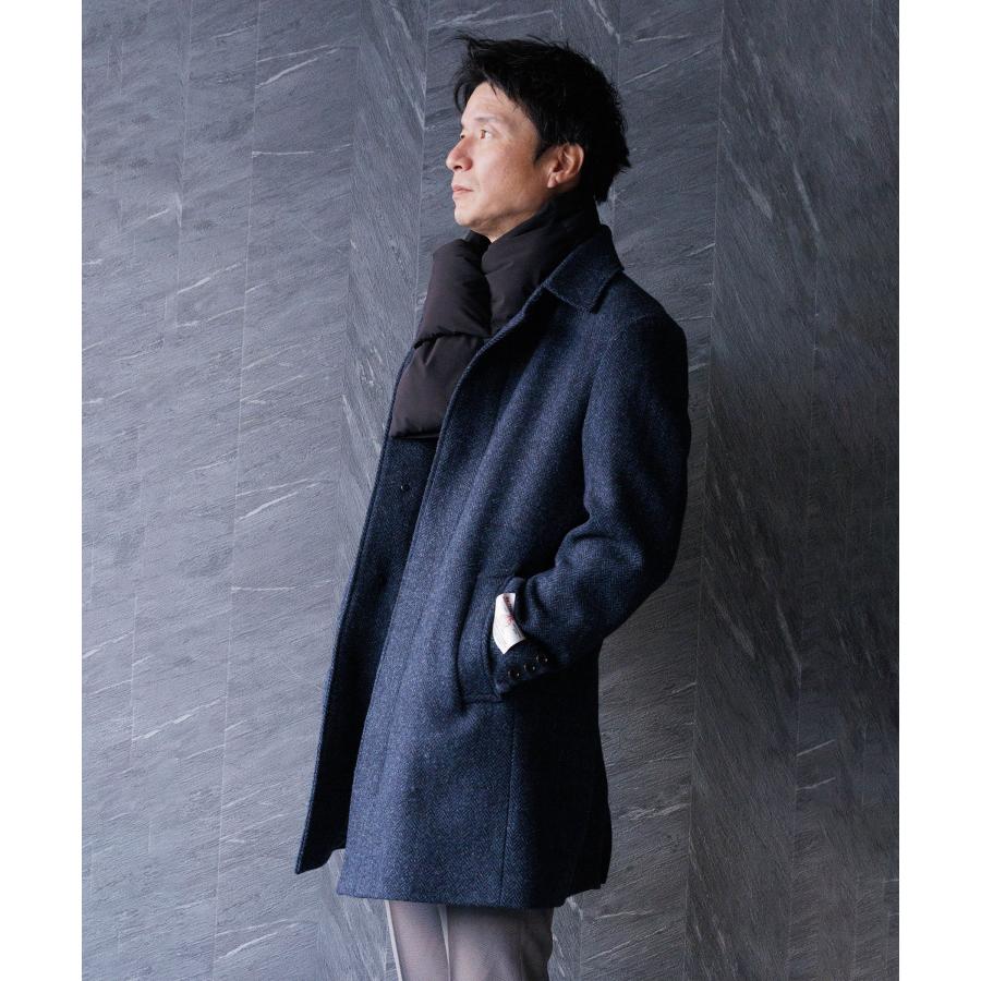 ハリスツイード コート メンズ ステンカラー ウール ビジネス ミドル丈  