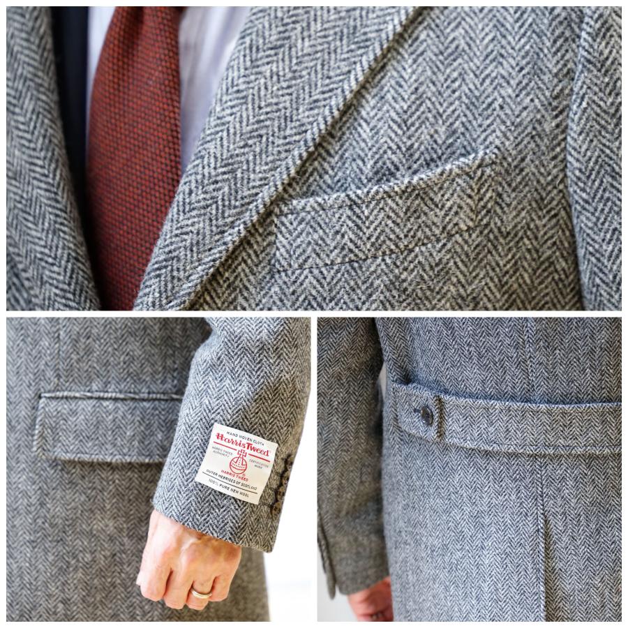 ハリスツイード コート チェスターコート ツイード ビジネス ミドル丈 インポート生地 harris tweed ブルー ネイビー ヘリンボーン グレー｜blue-frost｜21