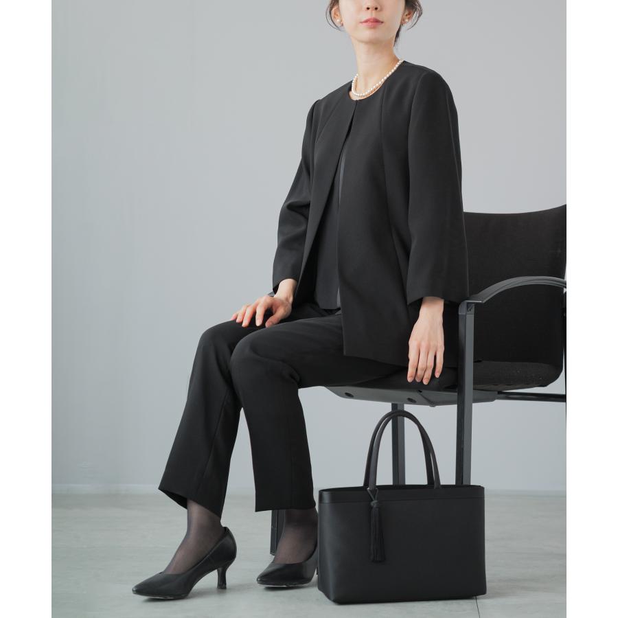 ブラックフォーマル レディース パンツスーツ 礼服 喪服 洗える 体型