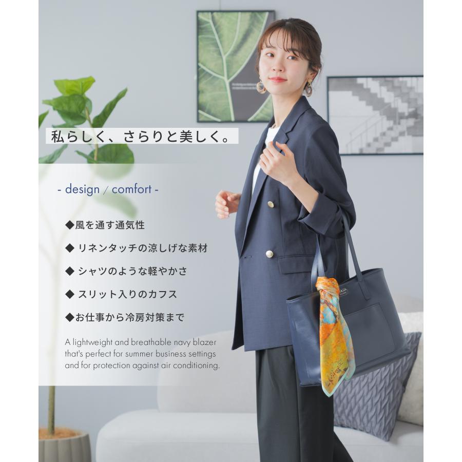 ジャケット レディース 春夏 ブレザー 薄手 ダブル リネン ライク 金ボタン テーラードジャケット オフィスカジュアル キレイめ 涼しい 通気性 軽量 軽い 通勤の画像