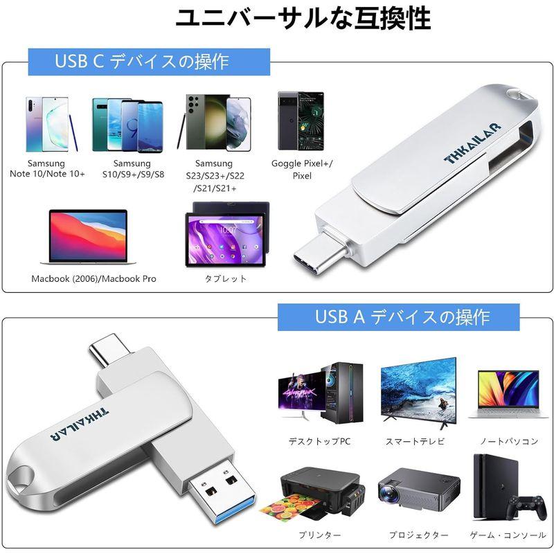 THKAILAR 64GB USBメモリタイプC フラッシュメモリ USB 3.0 高速転送 最大読み取り速度90MB s 360°回転 亜