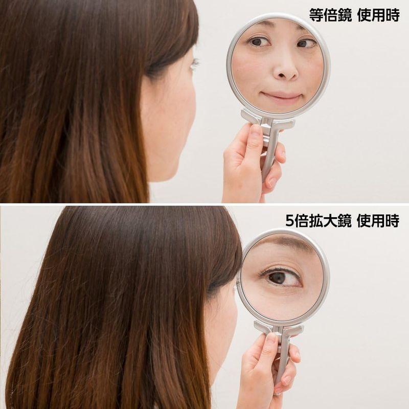 ナピュアミラー 細部が大きく見える 両面ハンドミラー 5倍拡大鏡 化粧鏡 手鏡 メイク鏡 本当の肌色を映す鏡 シルバー 日本製