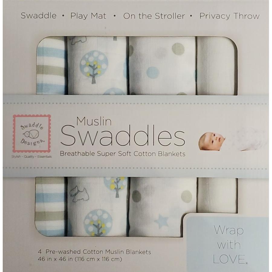 Muslin Swaddles 『おくるみ 4枚セット ブルー』スワドルデザインズ Swaddle Designs モスリンコットン