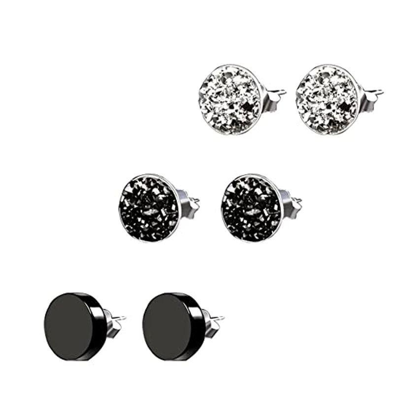 メンズイヤリング男性シンプルなラウンドシングルイヤリングシルバーブラックシルバーs925 男女兼用 アメリカンピアス ジュエリー金属アレルギ 高品質の人気