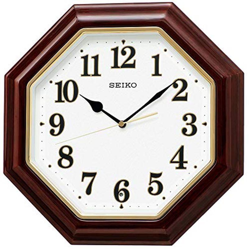 セイコークロック(Seiko Clock) 掛け時計 濃茶木地 光沢 直径34.4×34.4×4.8cm 電波 アナログ 八角型 木枠 KX