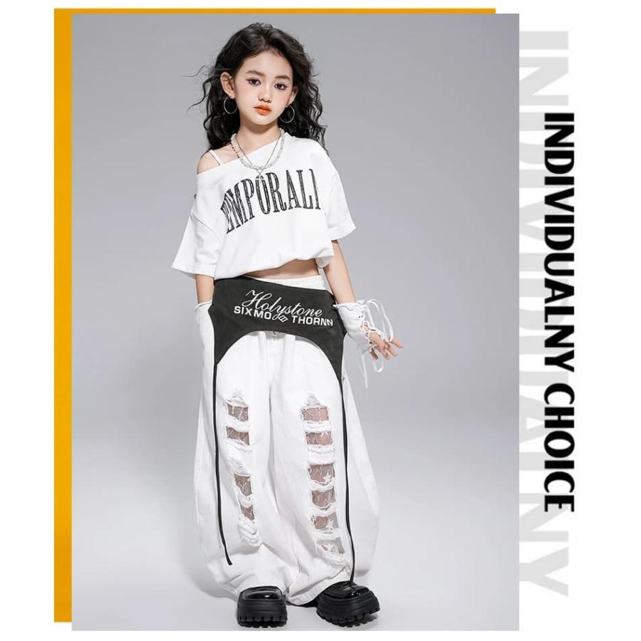 へそ出し 黒 白 キッズ ダンス衣装 セットアップ ヒップホップ 女の子