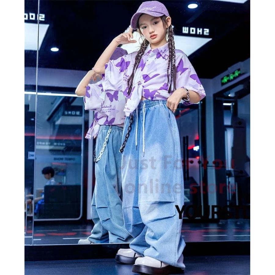 蝶 柄シャツ 派手 キッズダンス衣装 セットアップ アロハシャツ パンツ