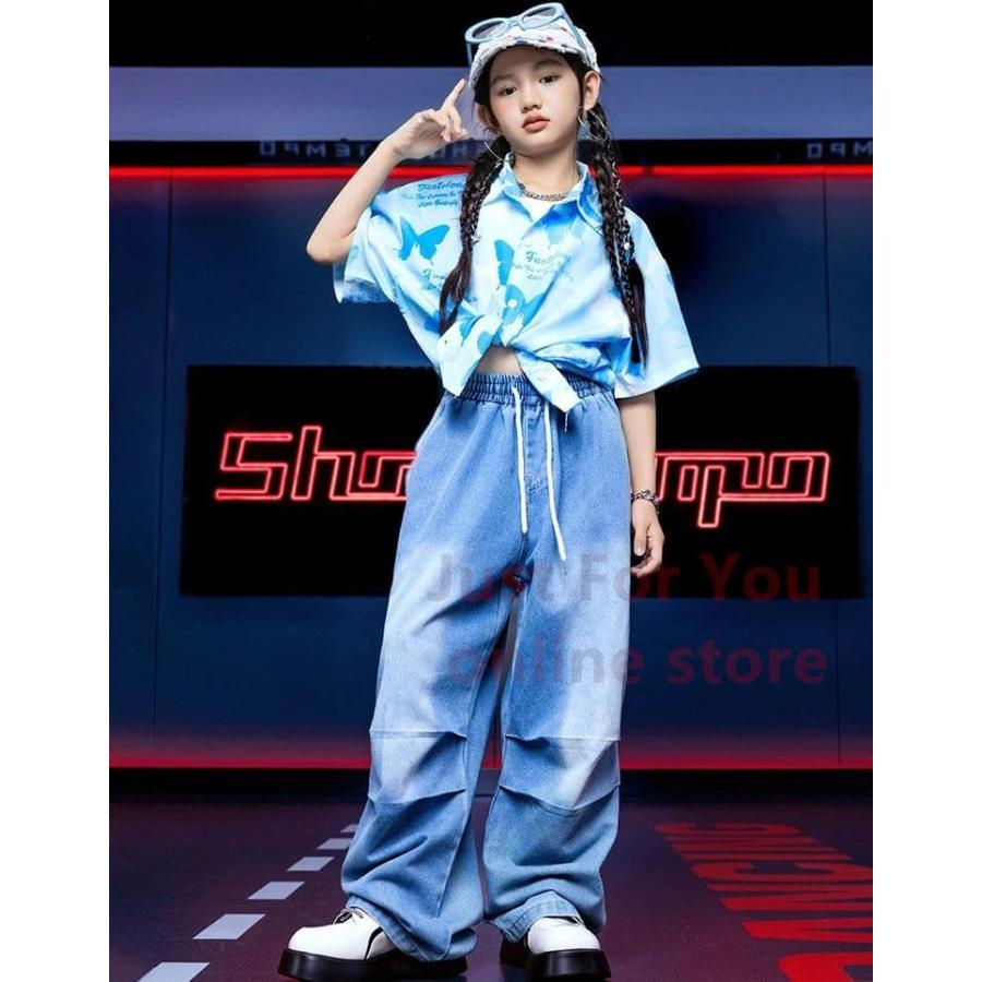 蝶 柄シャツ 派手 キッズダンス衣装 セットアップ アロハシャツ パンツ