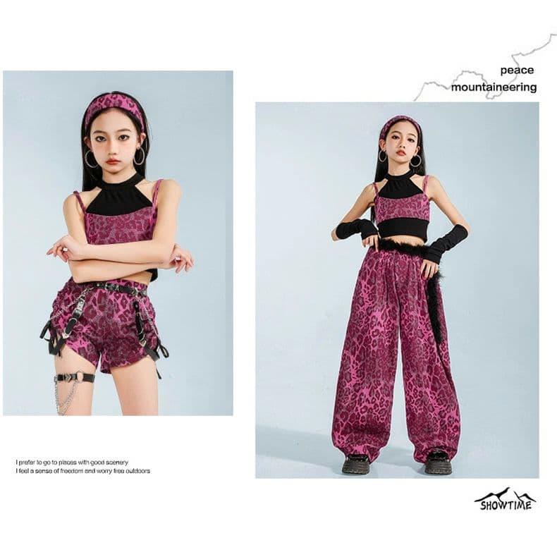 ローズ ヒョウ柄 キッズダンス衣装 豹柄 レオパード 子供服 ヒップ