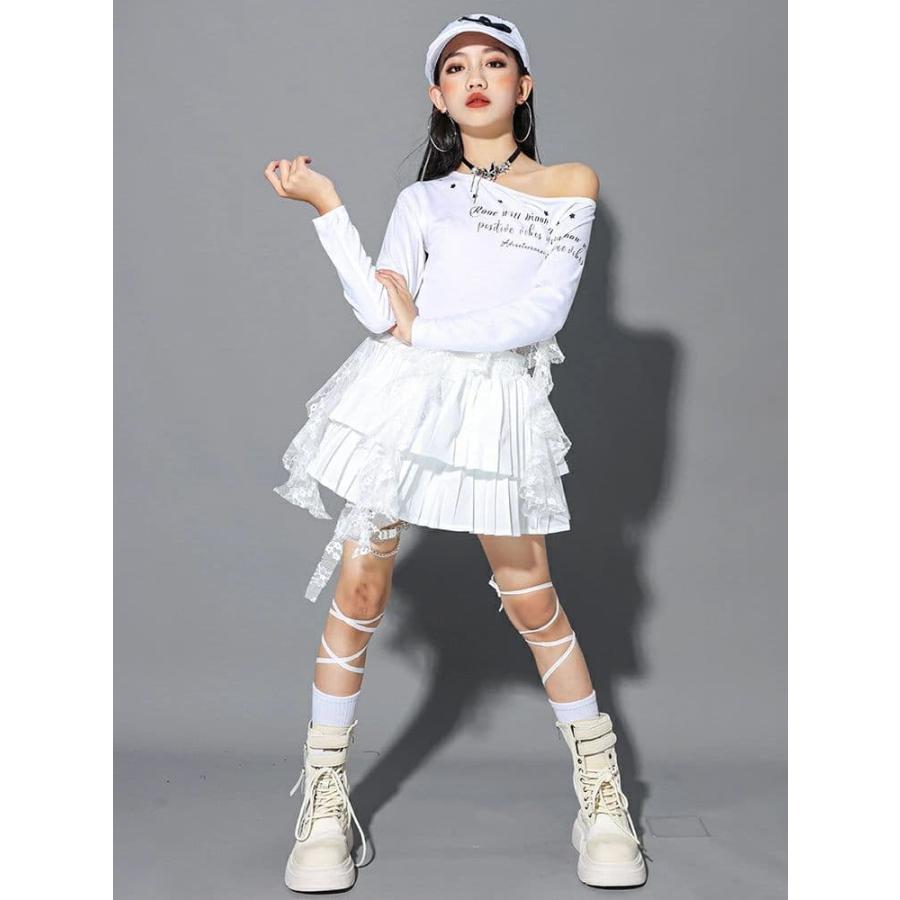キッズ ダンス 衣装 スカート 白 女の子 セットアップ レース ヒップ