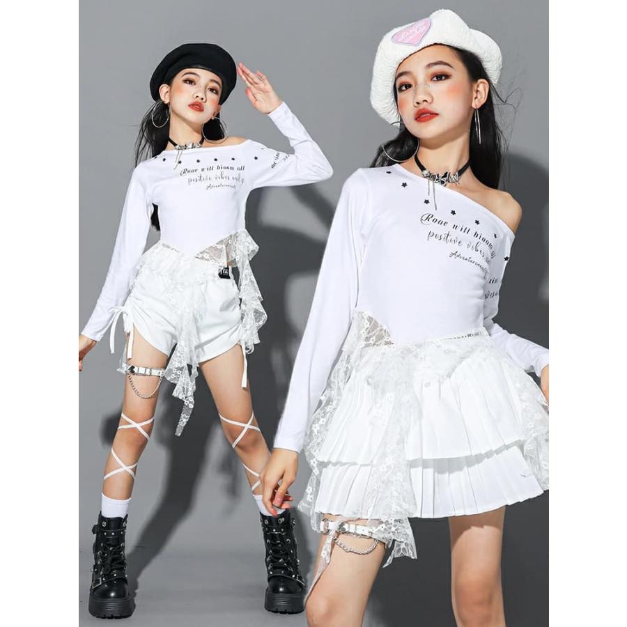 キッズ ダンス 衣装 スカート 白 女の子 セットアップ レース ヒップ
