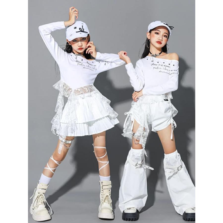 キッズ ダンス 衣装 スカート 白 女の子 セットアップ レース ヒップ