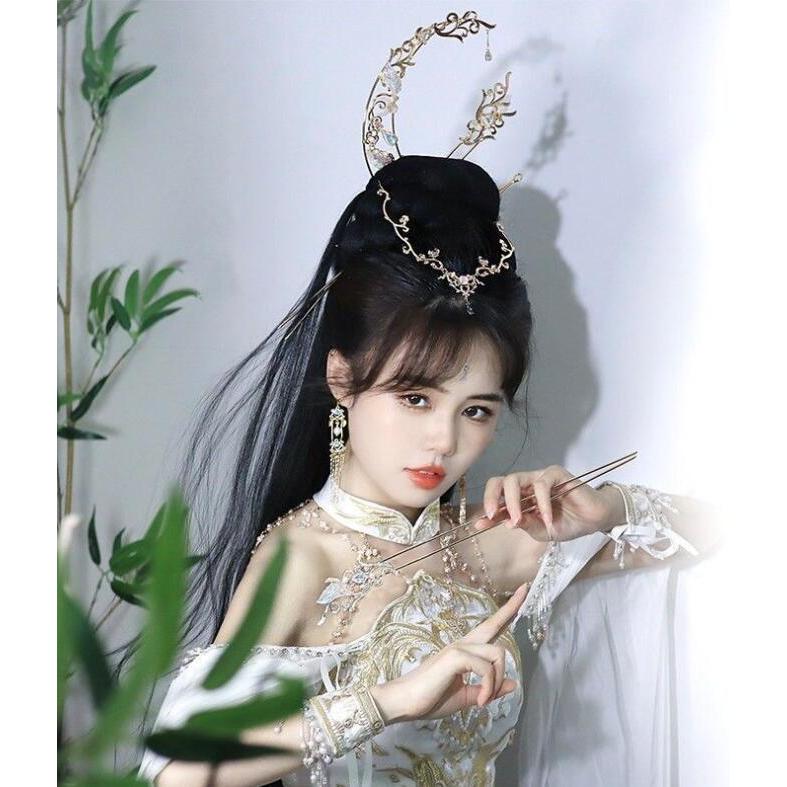 中華髪飾り3点セット 中国古代 ヘアアクセサリー 月の冠 かんざし 額