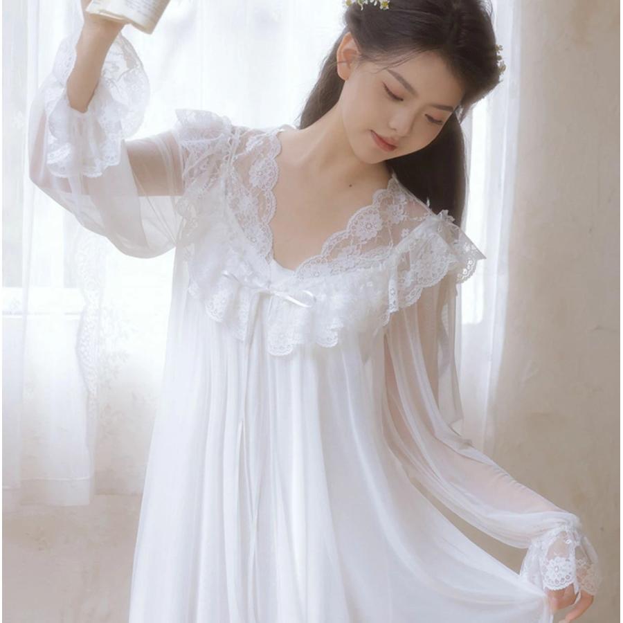 ネグリジェ 2点セット レディース 長袖ガウン付き キャミソール