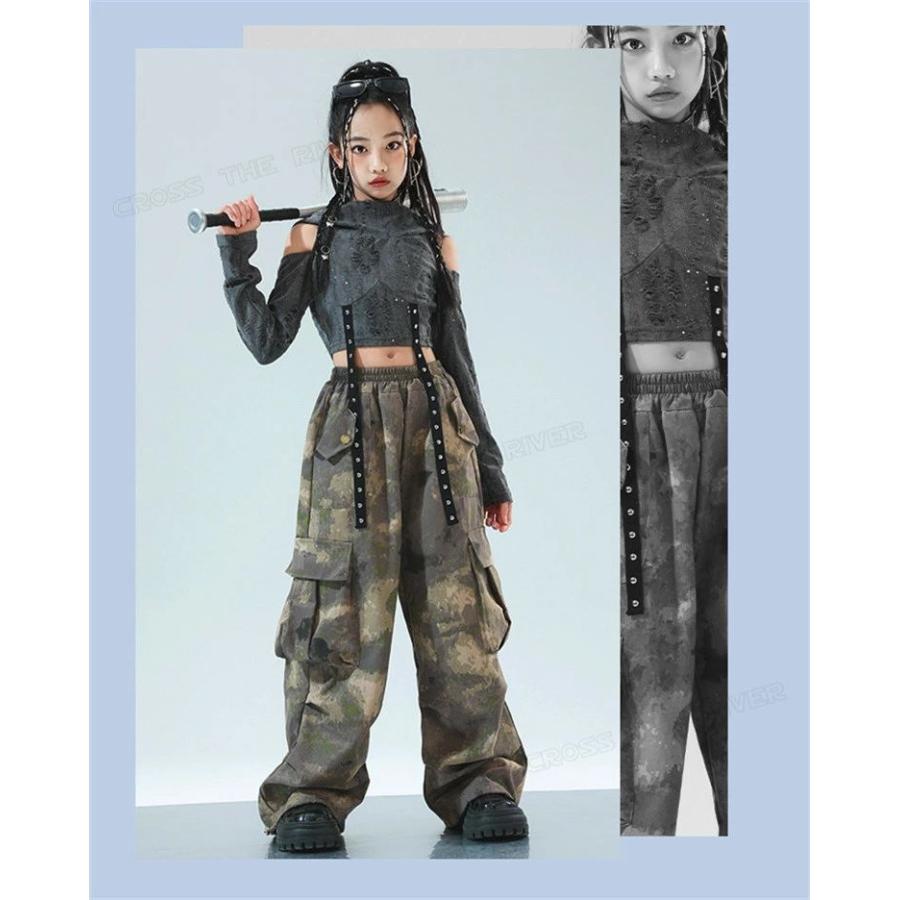 キッズ へそ出し トップス ダンス衣装 女の子 セットアップ デニム