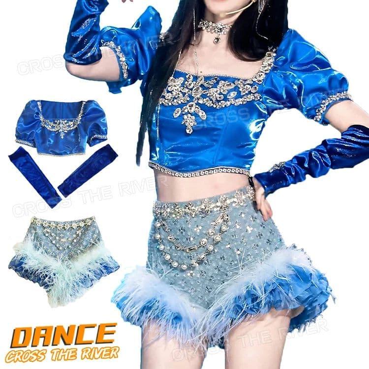 ダンス 衣装 セットアップ レディース 大人 k-pop 韓国 アイドル 青 K