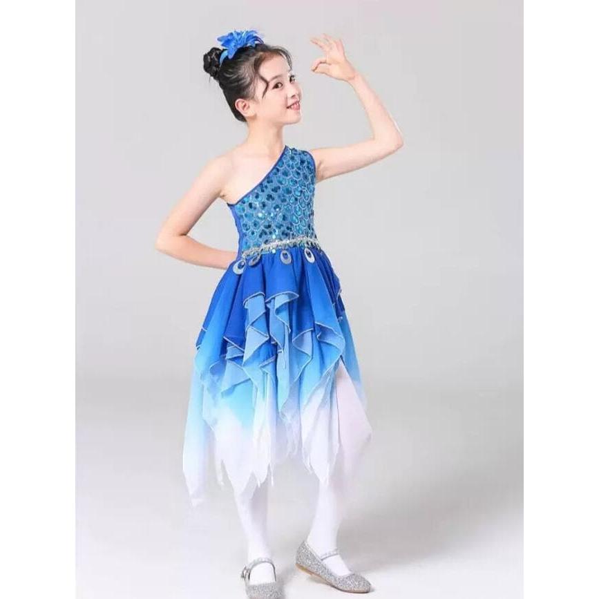 バレエダンス衣装 子供ワンピース シンプル肩 女の子モダン社交ダンス