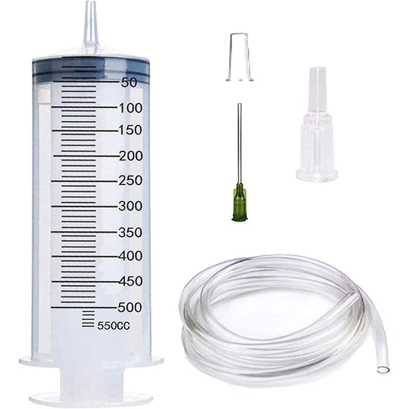 シリンジ 1枚500ml注射器 液体測定シリンジツール個別に密封された、キャップ付きの鈍い針。科学実験室、給餌ペット、オイルまたは接着剤アプ 通販 