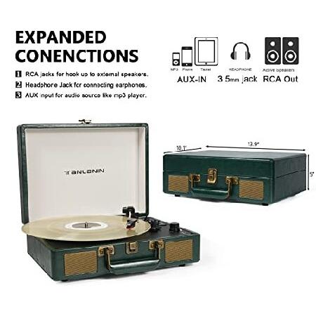 免税 Vintage 3-Speed Bluetooth Portable USB Suitcase Record Player with Built-in Speakers | Upgraded Vinyl Turntable Audio Sound| Includes 【並行輸入商品】