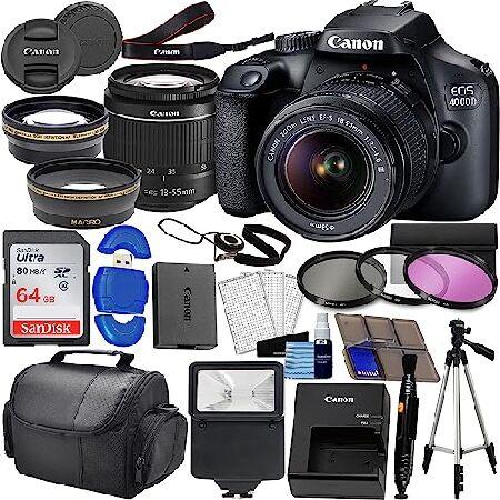 Canon EOS 4000D DSLR (Rebel T100) W/ 18-55mm Zoon Lens Kit |18 Megapixels CMOS | HD Video + Wide Angle Lens + Telephoto Lens, 64GB Memory, 3PC並行輸入 | 
