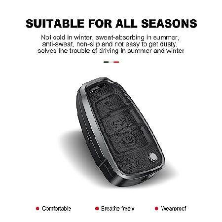 即納&大特価  KUNGKIC Car Smart Key Fob Cover Case For Audi C6 R8 A1 A3 Q3 A4 A5 A7 TT Aluminum Leather Protector Keychain Accessories (BLACK)【並行輸入商品】