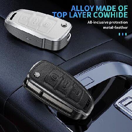 即納&大特価  KUNGKIC Car Smart Key Fob Cover Case For Audi C6 R8 A1 A3 Q3 A4 A5 A7 TT Aluminum Leather Protector Keychain Accessories (BLACK)【並行輸入商品】