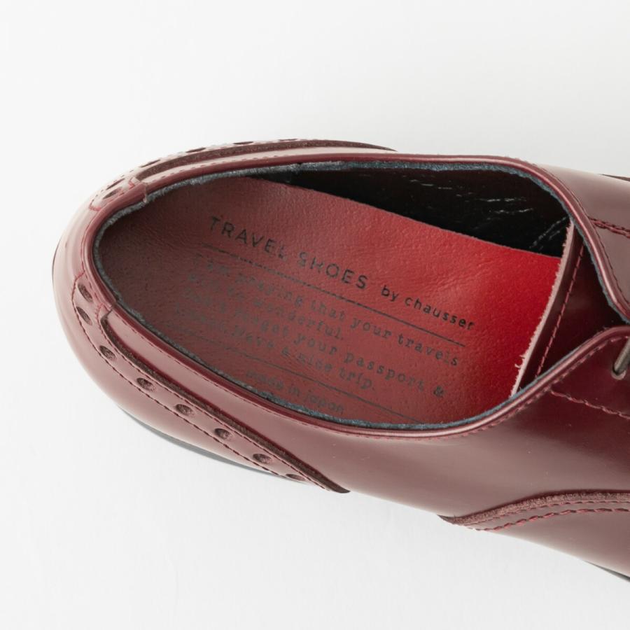 トラベルシューズ バイ ショセ ガラスレザー ウィングチップ レースアップ シューズ TR-004 TRAVEL SHOES by chausser レディース 牛皮 革靴 黒 ブラック 紐靴